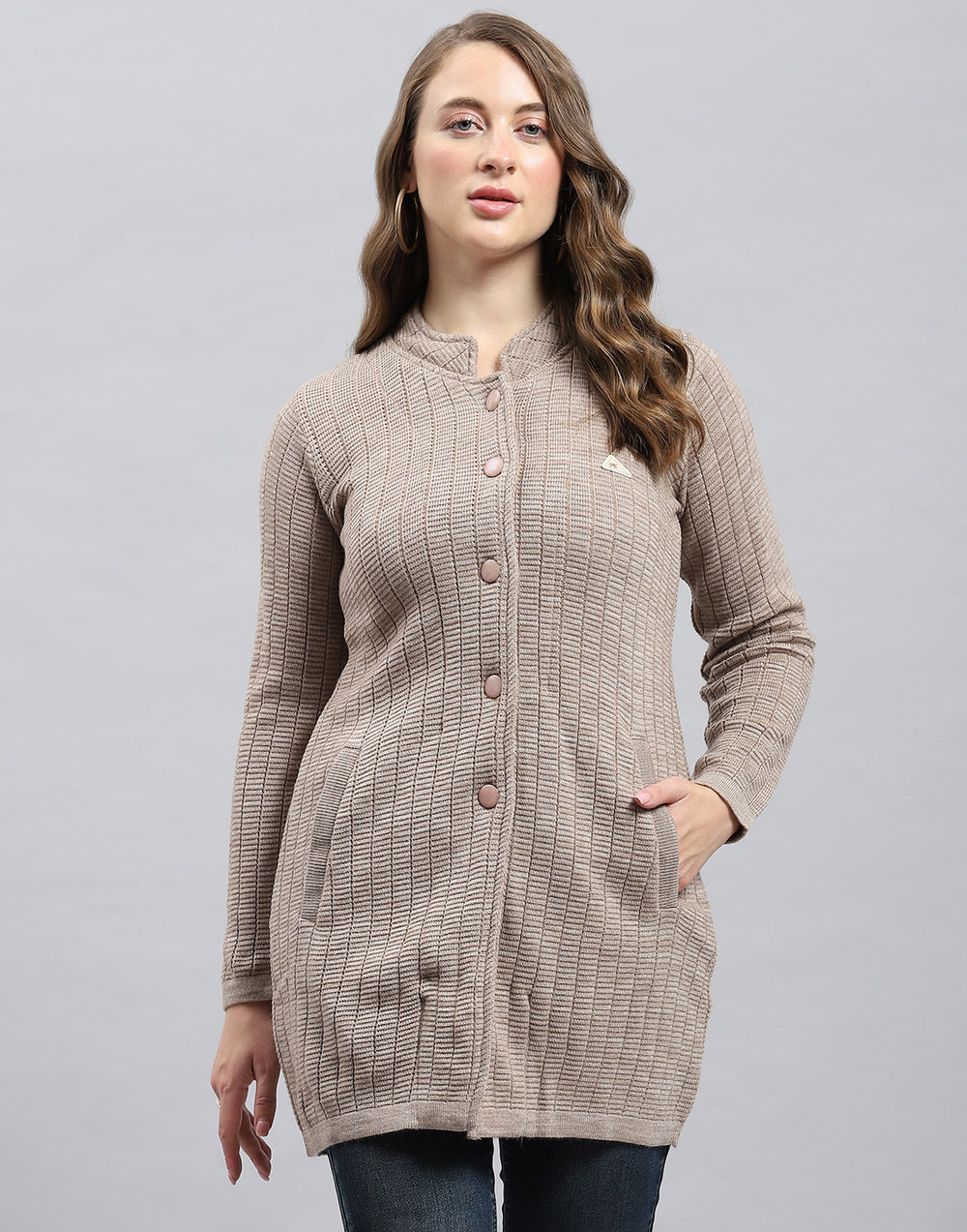 Women's Beige Self Design V-Neck Top main image 0