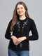 Women Black Self Design Round Neck Full Sleeve Cardigan