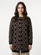 Women Black Designer Round Neck Full Sleeve Long Knitted Coat