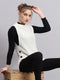 Women Off White Self Design Round Neck Sleeveless Winter Tops
