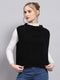 Women Black Self Design Round Neck Sleeveless Winter Tops