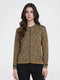 Women Brown Jacquard Round Neck Full Sleeve Cardigan