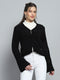 Women Black Self Design V Neck Full Sleeve Cardigan