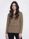 Women Beige Jacquard Collar Full Sleeve Coat