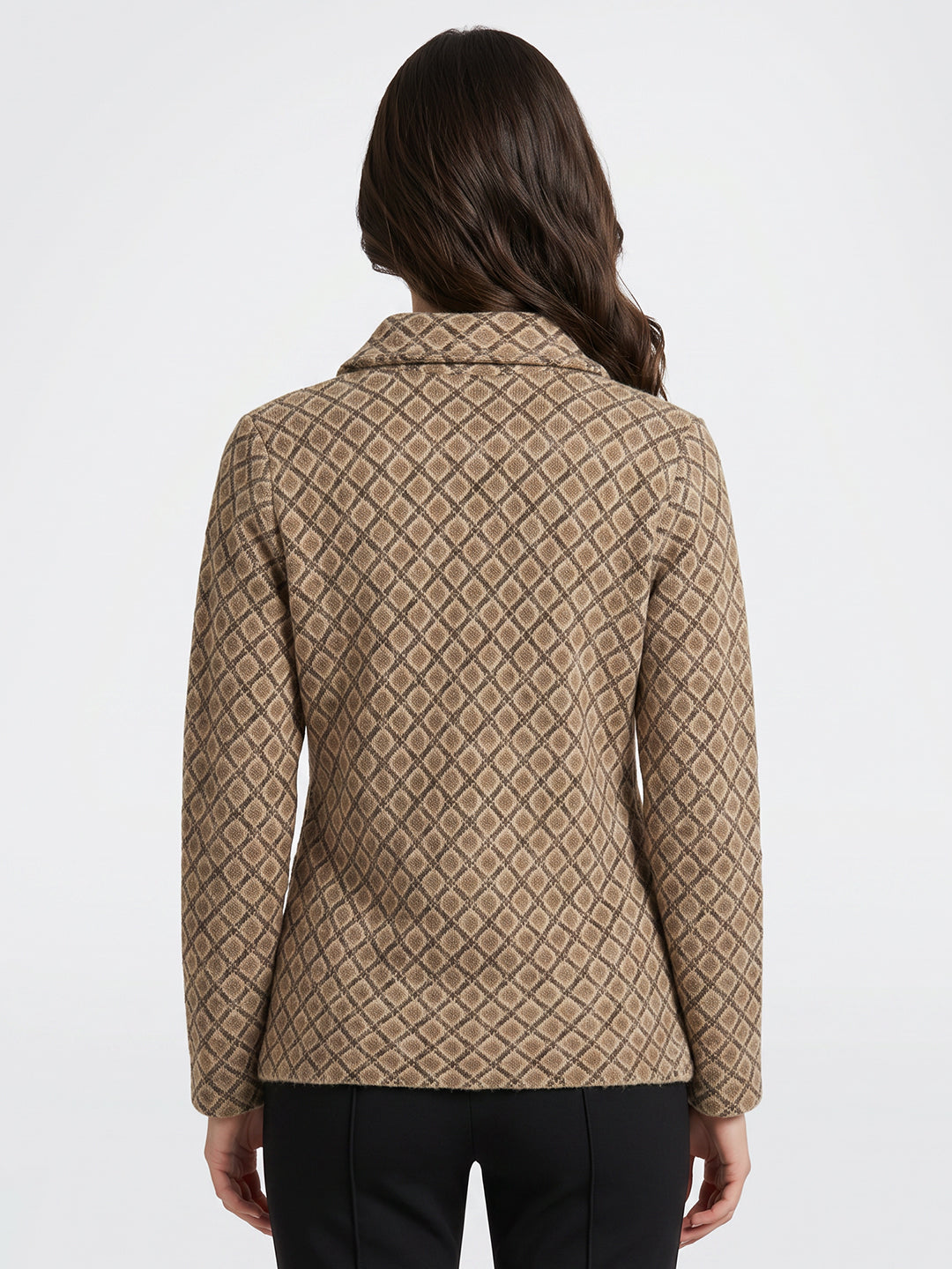 Women Beige Jacquard Collar Full Sleeve Coat