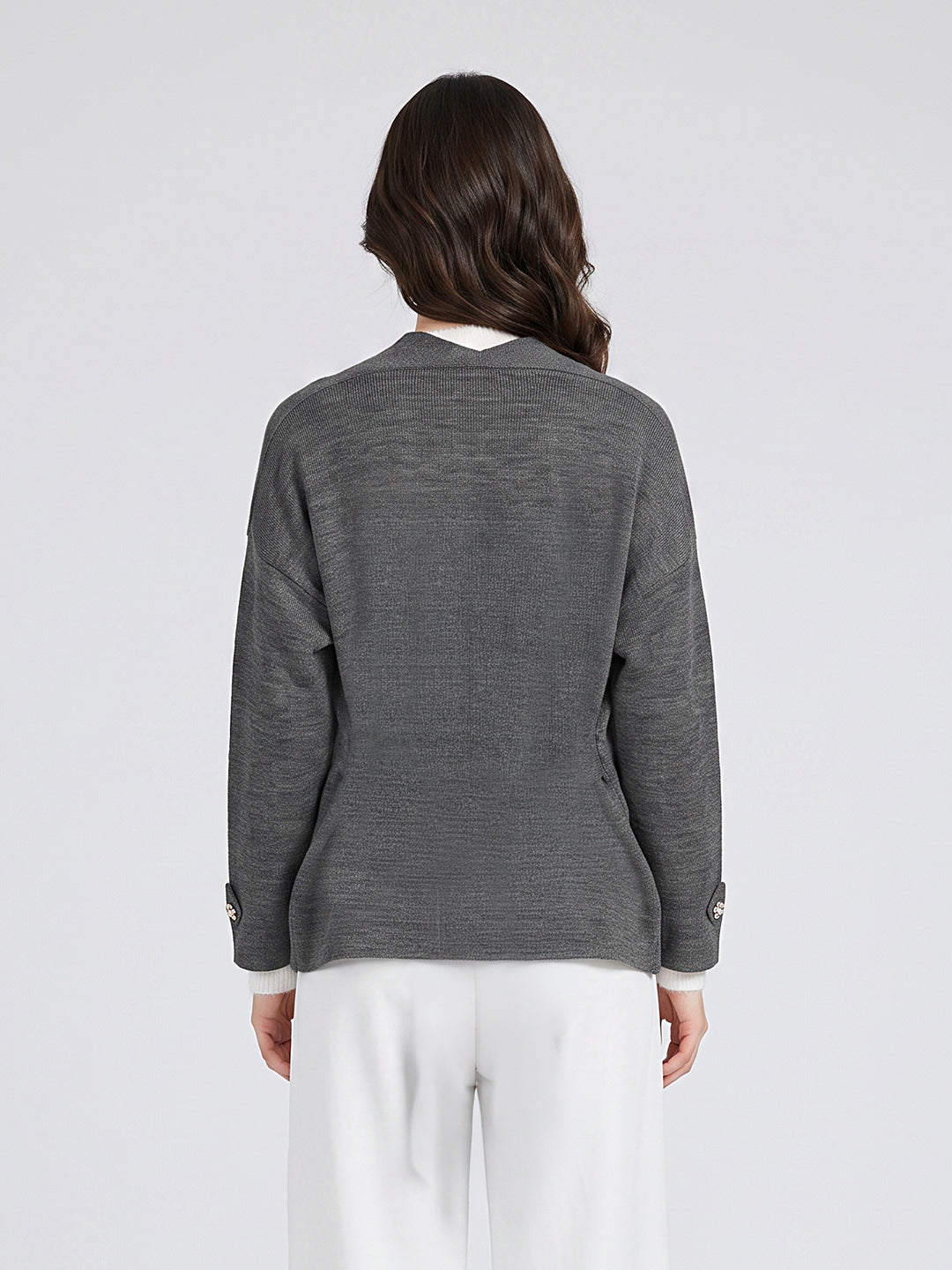 Women Grey Solid Fashion Neck Cape Top