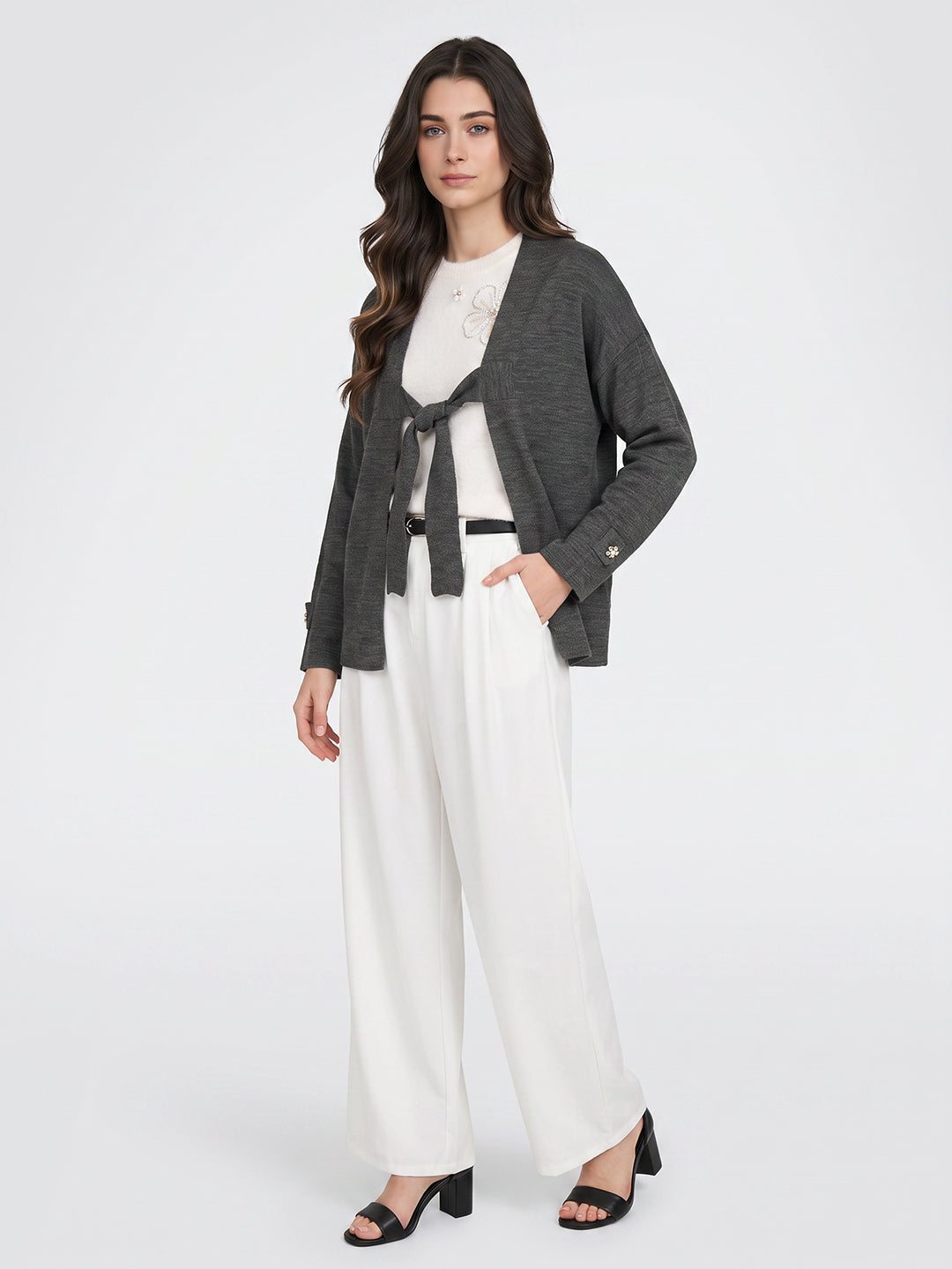 Women Grey Solid Fashion Neck Cape Top