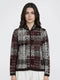 Women Brown Jacquard V Neck Full Sleeve Cardigan
