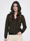 Women Black Jacquard V Neck Full Sleeve Cardigan