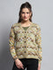 Women Green Self Design V Neck Full Sleeve Cardigan