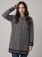Women Black Jacquard Mandarin Collar Full Sleeve Coat