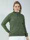 Women Green Self Design Mock Neck Full Sleeve Jacket