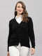 Women Black Self Design V Neck Full Sleeve Cardigan