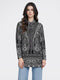 Women Black Jacquard Mandarin Collar Full Sleeve Coat