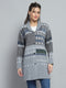 Women Grey Self Design Collar Full Sleeve Cardigan