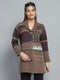Women Brown Self Design Collar Full Sleeve Cardigan