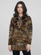 Women Brown Jacquard Round Neck Full Sleeve Coat