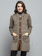 Women Brown Solid Round Neck Full Sleeve Knitted Coat