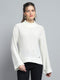 Women Off White Solid Mock Neck Full Sleeve Winte Top