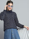 Women Navy Blue Self Design Mock Neck Full Sleeve Winte Top