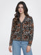 Women Grey Jacquard V Neck Full Sleeve Cardigan