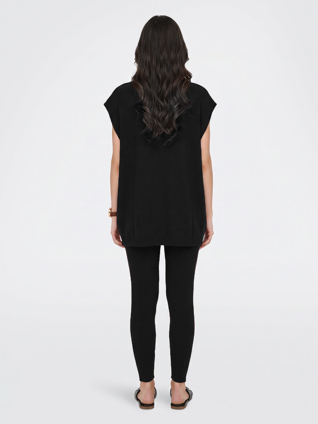 Women Black Corduroy Round Neck Full Sleeve Cords Set