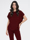 Women Maroon Corduroy Round Neck Full Sleeve Cords Set