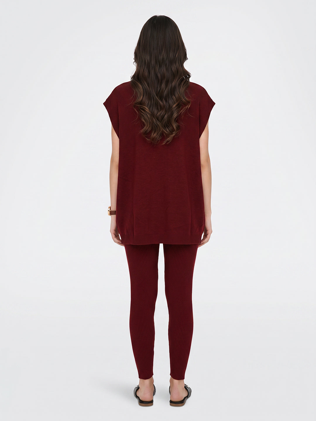 Women Maroon Corduroy Round Neck Full Sleeve Cords Set