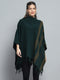 Women Green Self Design Poncho