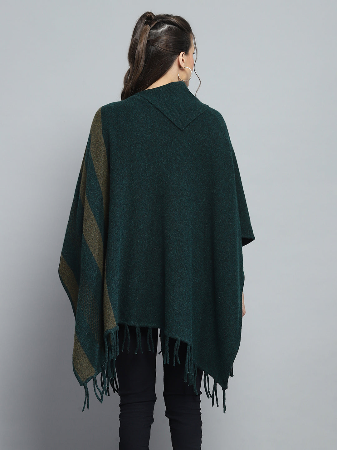 Women Green Self Design Poncho