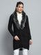 Women Black Self Design Front Open Full Sleeve Cardigan