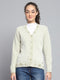 Women Green Self Design V Neck Full Sleeve Cardigan