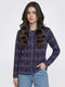 Women Purple Self Design Round Neck Full Sleeve Cardigan