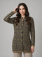 Women Yellow Jacquard Stand Collar Full Sleeve Coat
