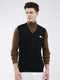 Men Black Solid V Neck Sleeveless Sweater