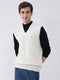 Men White Solid V Neck Sleeveless Sweater