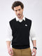 Men Black Solid V Neck Sleeveless Sweater