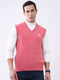 Men Pink Solid V Neck Sleeveless Sweater