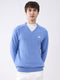 Men Blue Solid V Neck Full Sleeve Pullover
