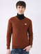 Men Rust Solid V Neck Full Sleeve Pullover