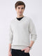Men Light Grey Solid V Neck Full Sleeve Pullover