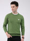 Men Green Solid Round Neck Full Sleeve Pullover