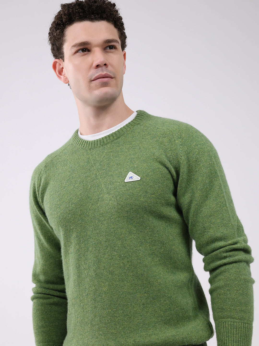 Men Green Solid Round Neck Full Sleeve Pullover
