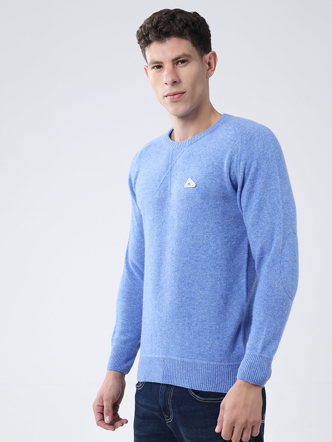 Men Blue Solid Round Neck Full Sleeve Pullover