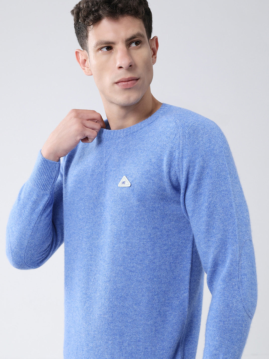 Men Blue Solid Round Neck Full Sleeve Pullover