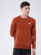 Men Rust Solid Round Neck Full Sleeve Pullover