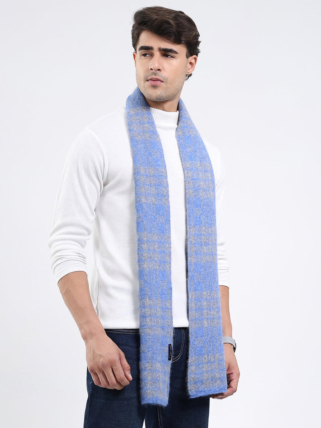 Men Blue Self Design Angoora Muffler