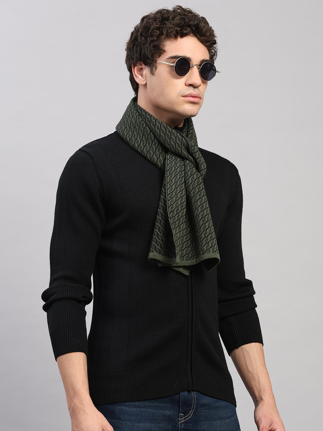 Men Green Printed Pure Wool Muffler