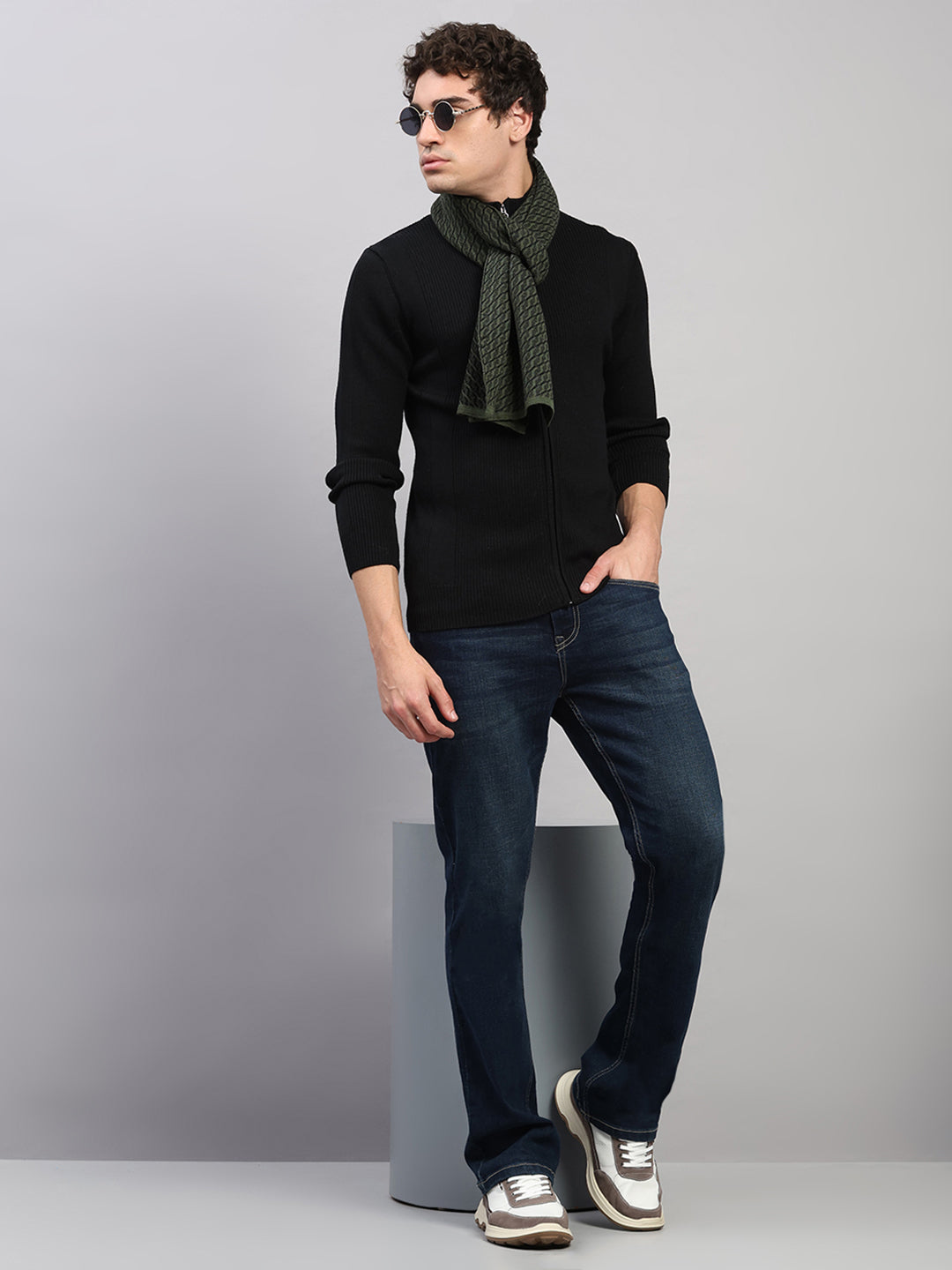 Men Green Printed Pure Wool Muffler