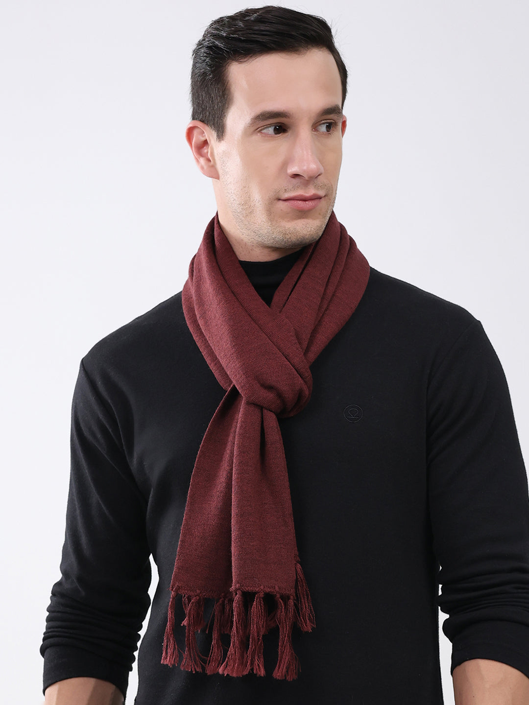 Men Maroon Solid Pure Wool Muffler